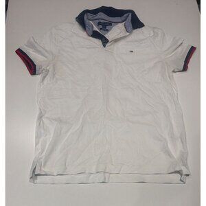 Tommy Hilfiger Polo Shirt Men's Medium White Custom Fit Short Sleeve Logo Collar